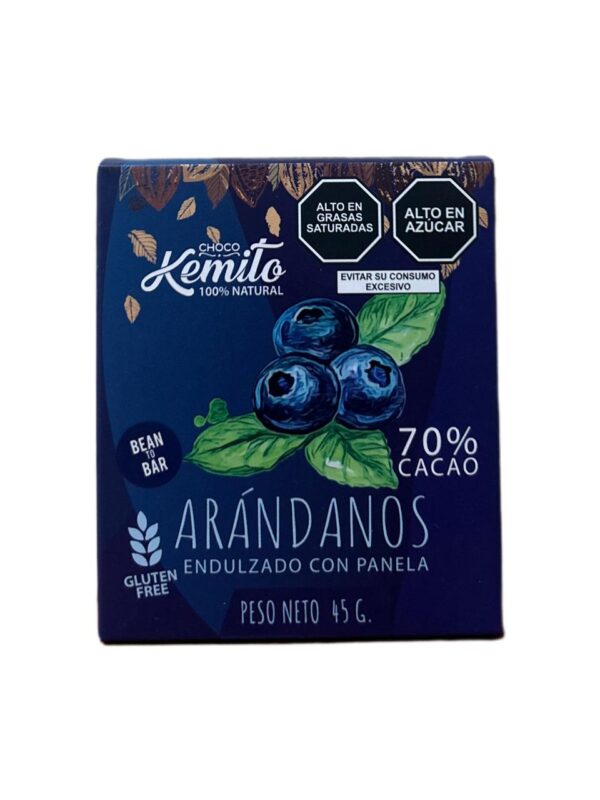 Chocolate de Cacao orgánico Kemito al 70% – Arándanos 45gr