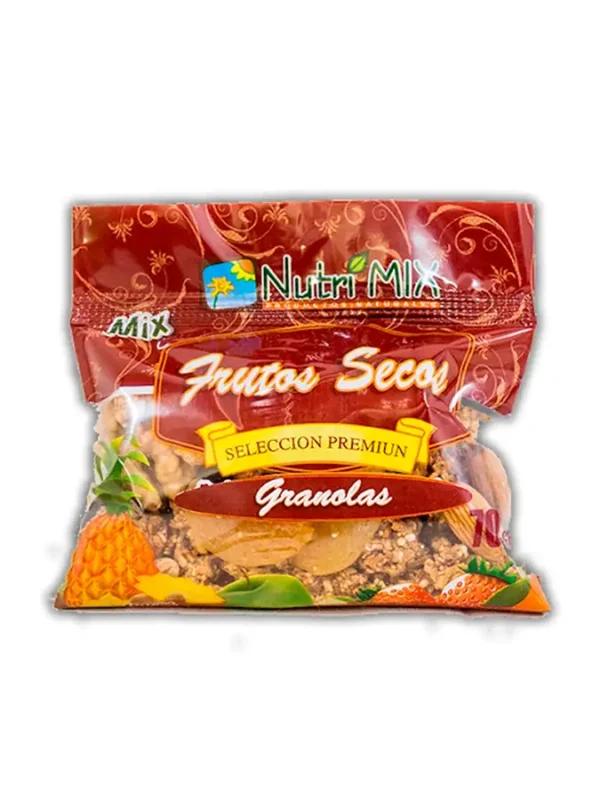 Fruta seca con granola NUTRIMIX 70 g. Fruta seca con granola NUTRIMIX en bolsa de 70 g.