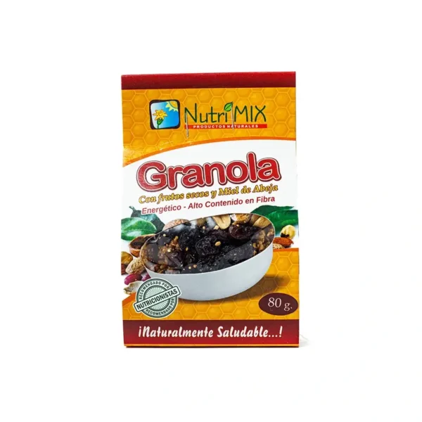 Granola con frutos secos y miel NURTIMIX 80 g. Granola NURTIMIX con frutos secos y miel de abeja en caja de 80 g.