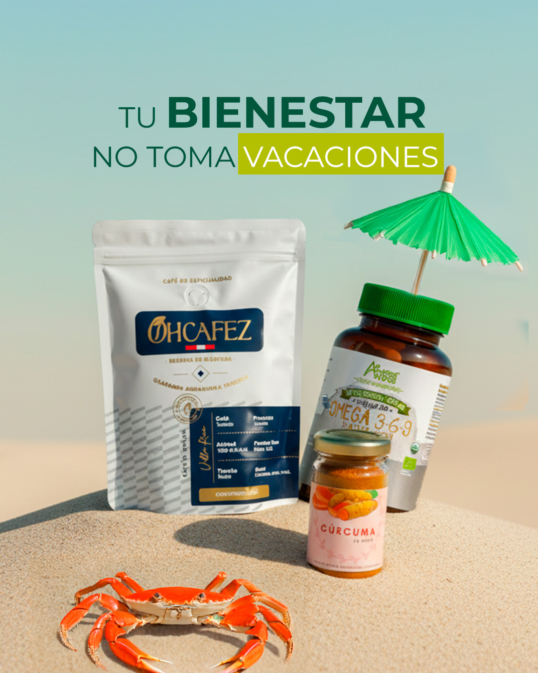 Productos orgánicos para el bienestar en verano: café natural, omega 3 6 9 y cúrcuma