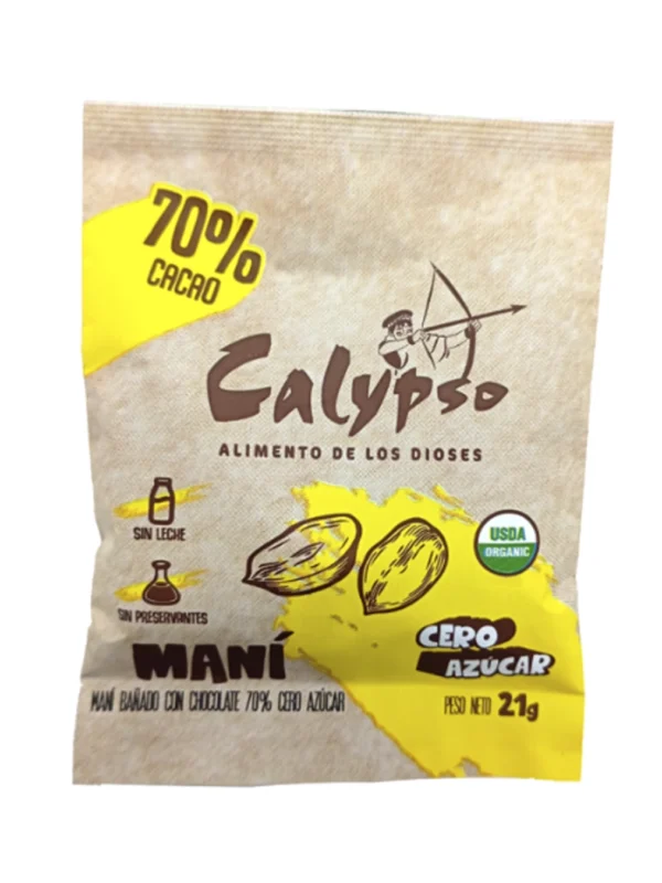 Maní bañado con chocolate 70% cacao sin azúcar snack saludable en Perú